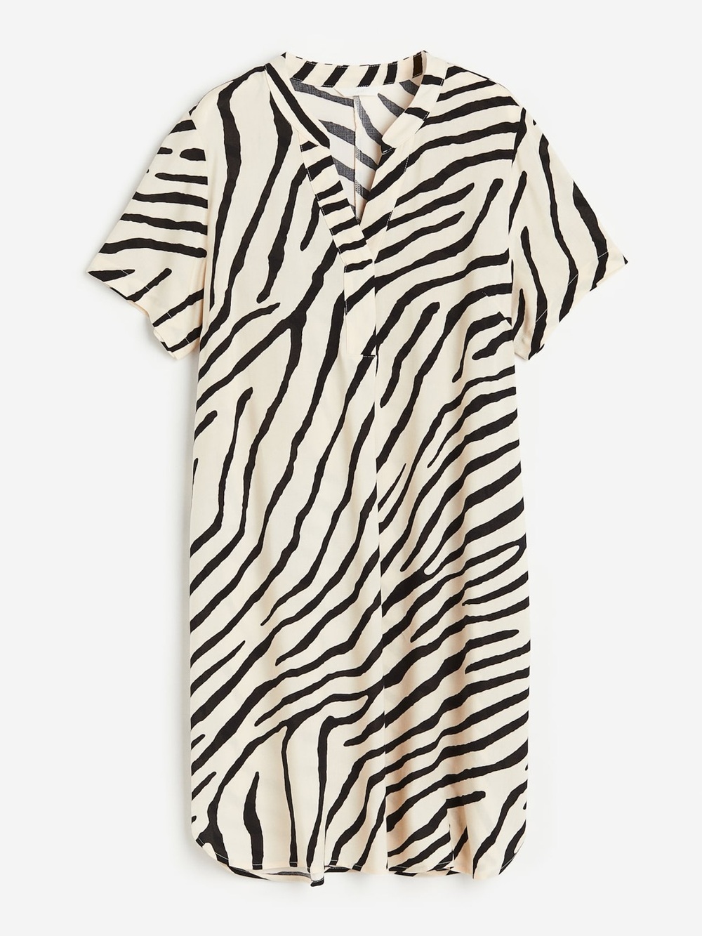 H&M Zebra Stripe Short Sleeve V-Neck Dress — Cream & Black
